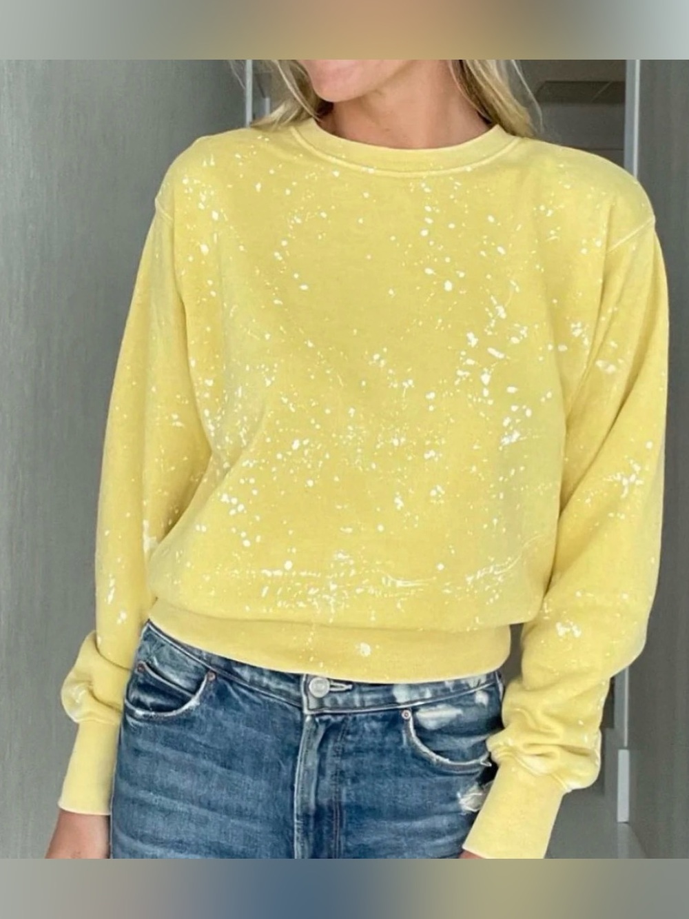 Six Fifty Yellow Splatter Paint Pullover Sweatshirt - Size Large